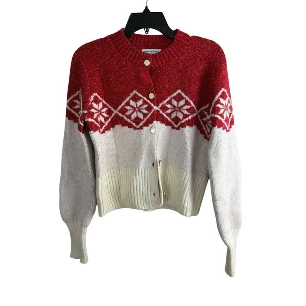 Cupcake and Cashmere Womens Sweater Size Small Red Nordic Snowflakes NEW